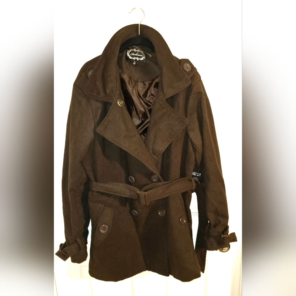 Plus Size Brown Belted Peacoat
